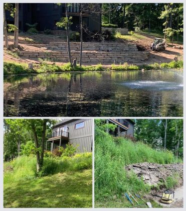 rock ledge retaining wall installation